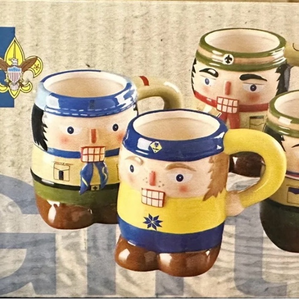 NEW! NIB Boy Scouts of America Hand Painted Holiday Nutcracker Mug Set